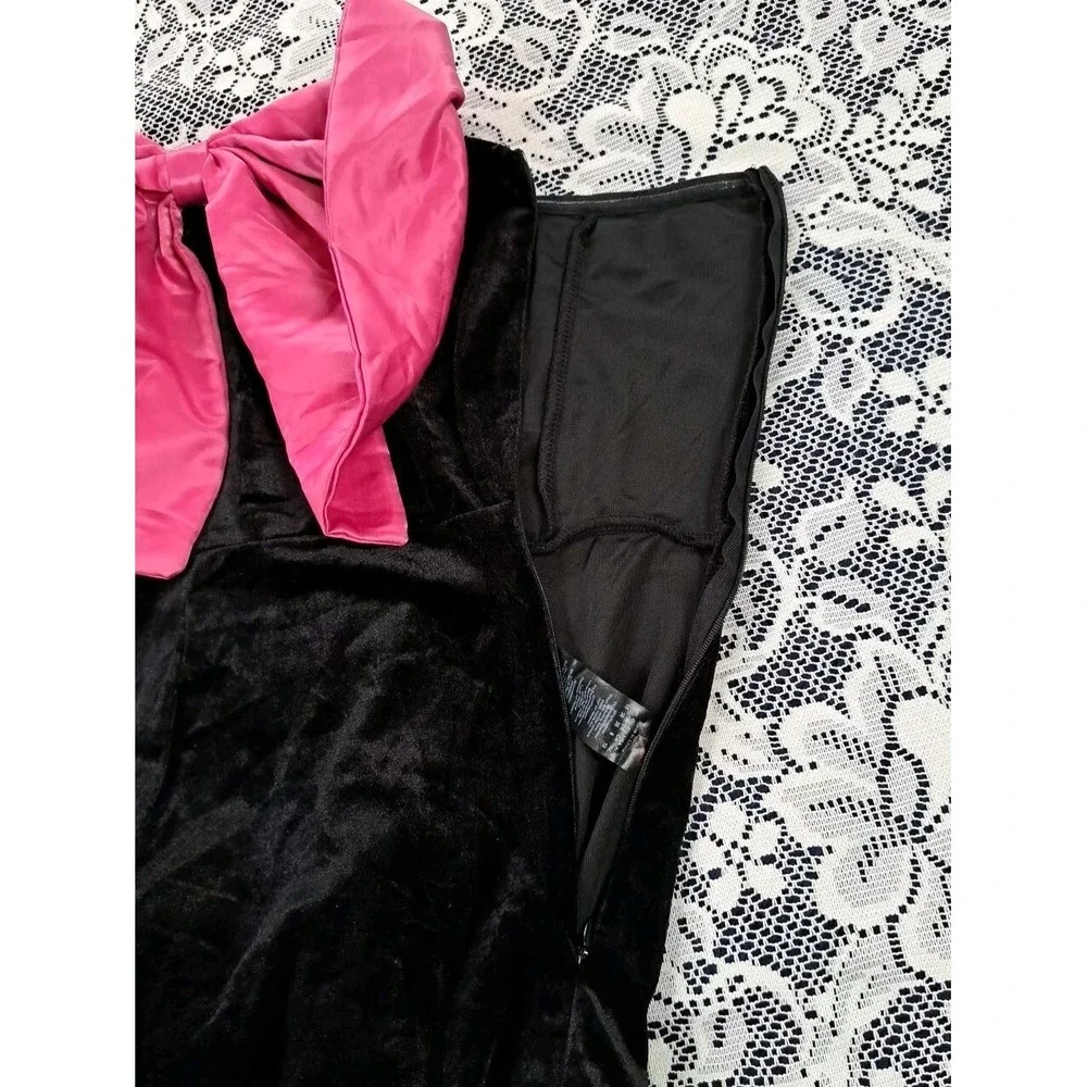 Nasty Gal Velvet Jumpsuit Women's 6 Black Pink Bow One Piece Side‎ Zip Boho Y2K - Picture 5 of 12